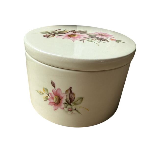 Vintage Jaeger Floral Cottage Coquette Flowers Ceramic Round Pottery Trinket Pot - Picture 2 of 11